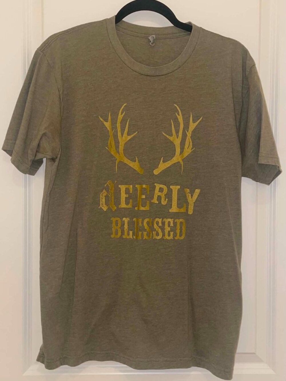 Women’s DEERLY BLESSED Green T-Shirt, Size L